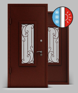 Входная металлическая дверь серии «Термо» А2  с трехкамерным стеклопакетом и решеткой