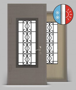 Входная металлическая дверь серии «Арктика Light» А1 МДФ со стеклопакетом и кованой решеткой